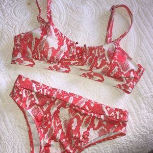 NWOT Pink Snake Print High-Waisted Bikini Set